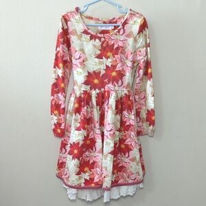 Girl August Poinsettia Dress Red Cream Pink Christmas Ruffle Eyelet Girls Size 8